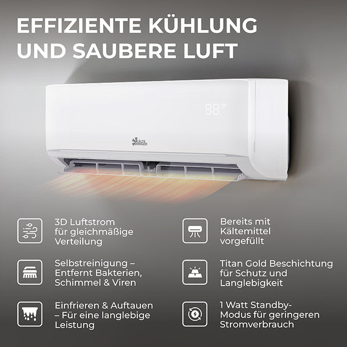 Kältebringer® Split Klimaanlage 9.000 BTU (2,6kW) Komplettset