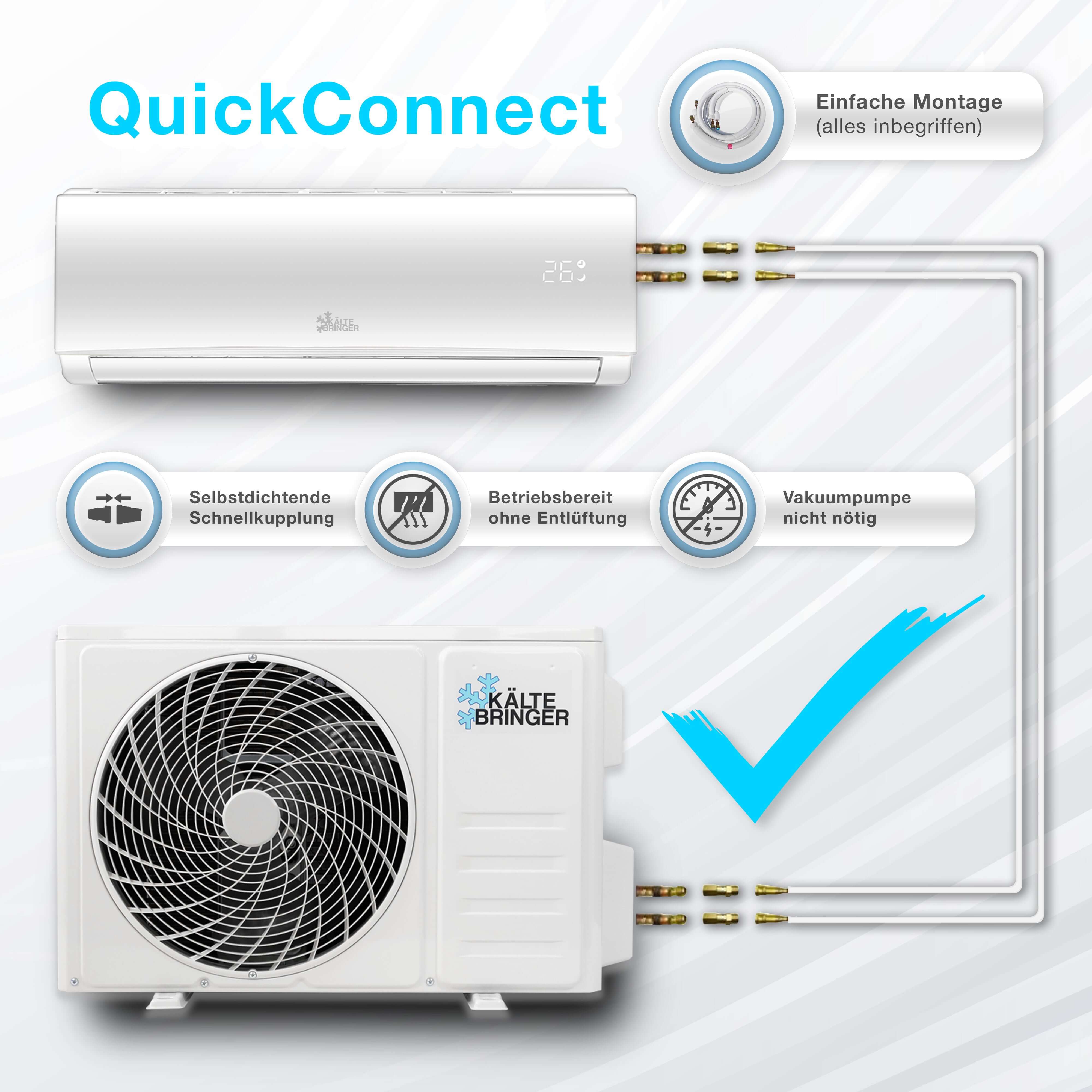 Kältebringer® Split Klimaanlage 3,4kW 12.000 BTU Quick Connector Komplettset - Kältebringer